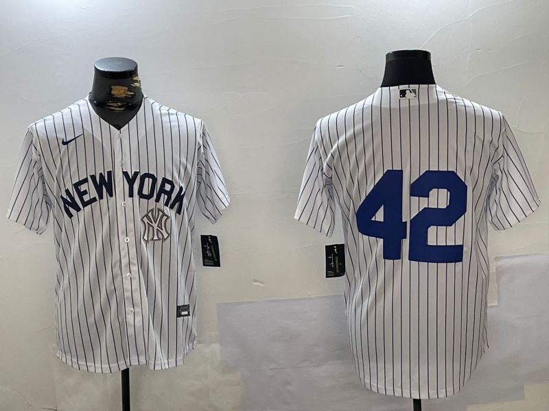 Men New York Yankees #42 No Name White Stripe Fashion Nike 2024 MLB Jersey style 4->new york yankees->MLB Jersey